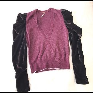 Free People Metallic Knit Velvet Sweater Top S/P